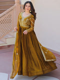 Special Olive Green Sequins Organza Mehendi Wear Gown With Dupatta - Zeel Clothing