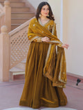 Special Olive Green Sequins Organza Mehendi Wear Gown With Dupatta - Zeel Clothing