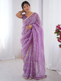 Special Purple Beads Work Organza Festival Wear Saree With Blouse - Zeel Clothing