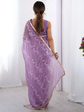 Special Purple Beads Work Organza Festival Wear Saree With Blouse - Zeel Clothing