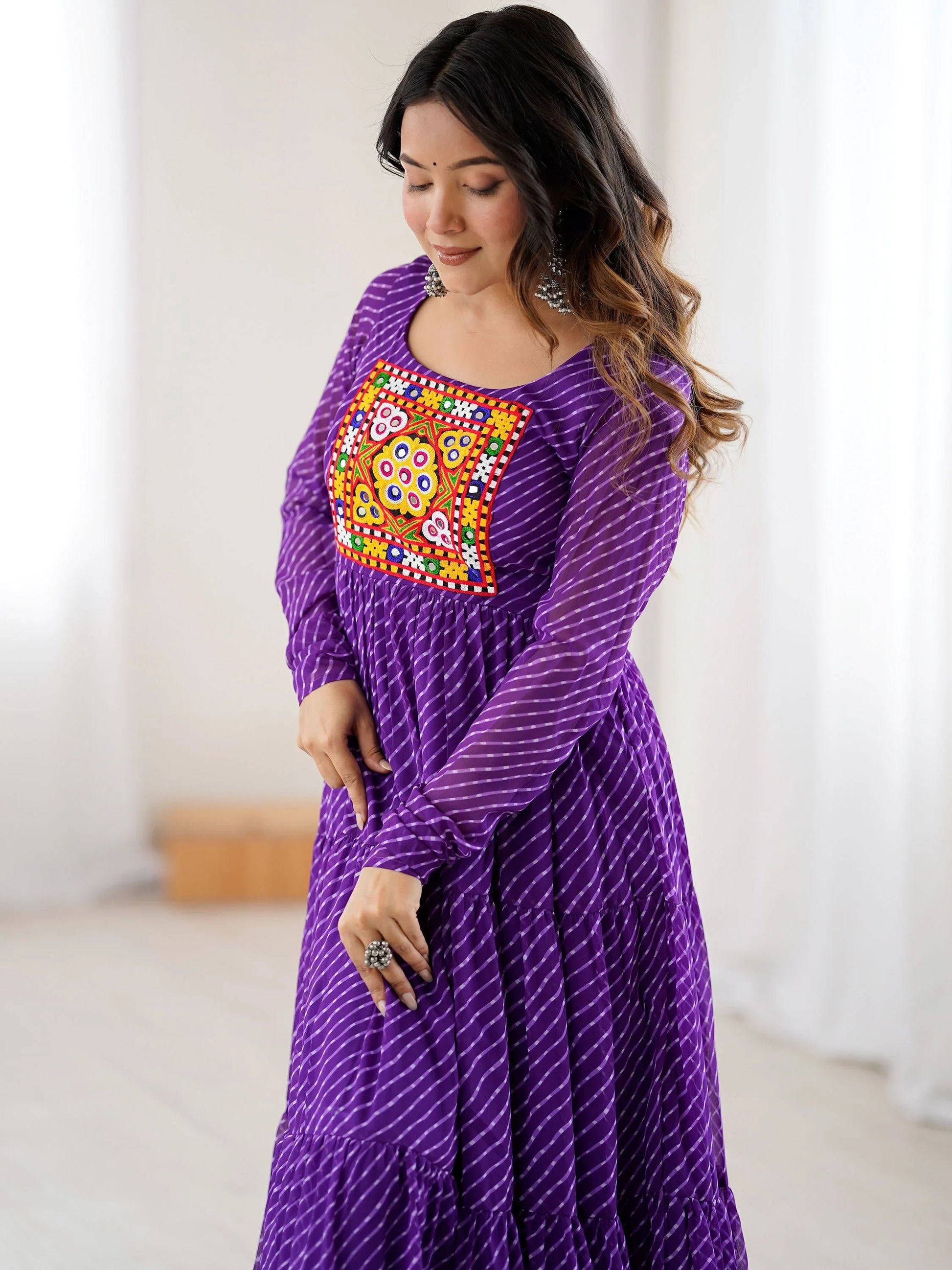 Special Purple Laheriya Printed Georgette Navratri Special Gown