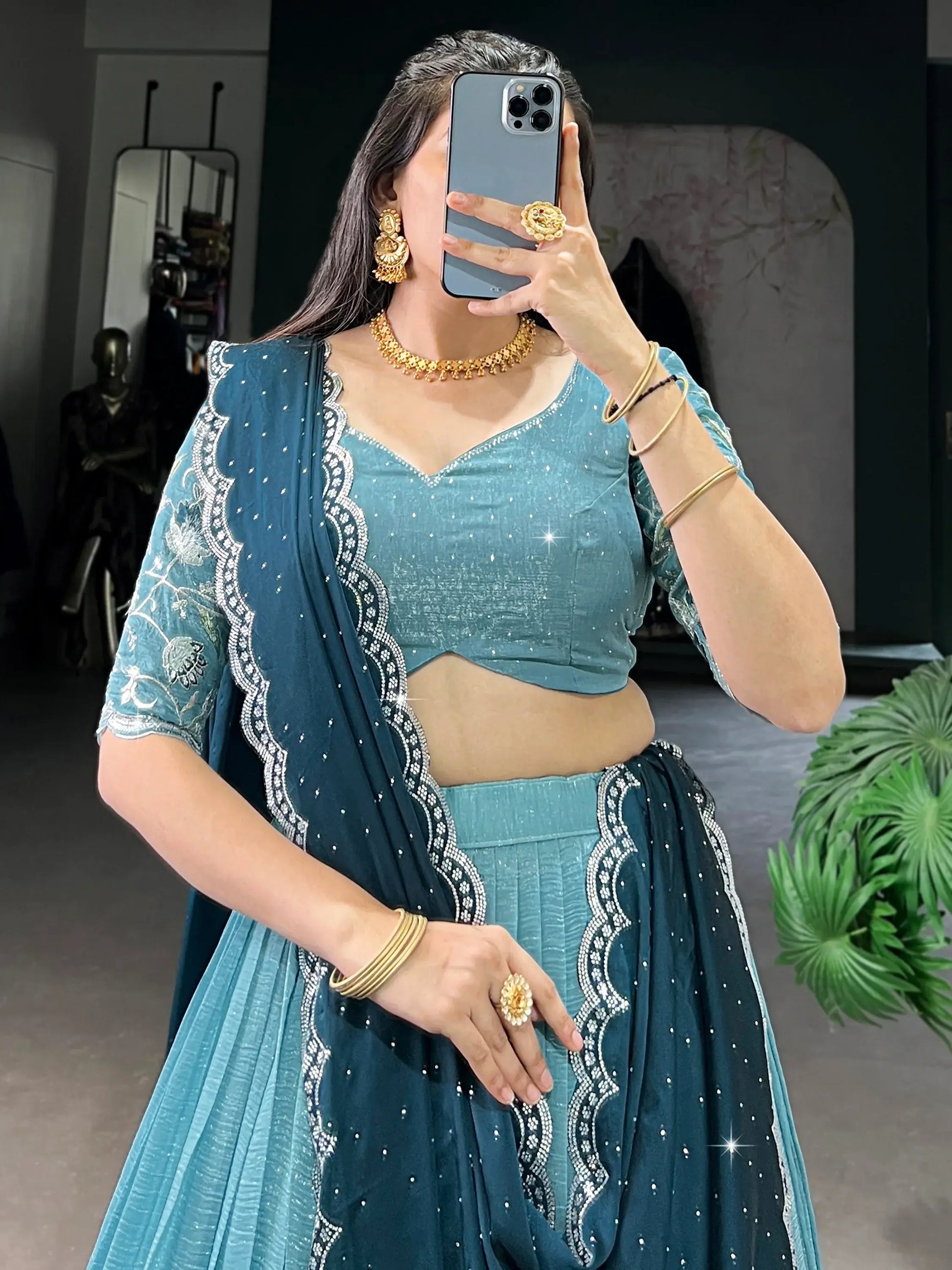 Special Sky-Blue Embroidered Organza Festival Wear Lehenga Choli - Zeel Clothing