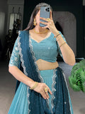 Special Sky-Blue Embroidered Organza Festival Wear Lehenga Choli - Zeel Clothing