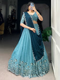 Special Sky-Blue Embroidered Organza Festival Wear Lehenga Choli - Zeel Clothing
