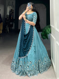 Special Sky-Blue Embroidered Organza Festival Wear Lehenga Choli - Zeel Clothing