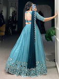 Special Sky-Blue Embroidered Organza Festival Wear Lehenga Choli - Zeel Clothing