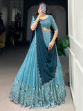 Special Sky-Blue Embroidered Organza Festival Wear Lehenga Choli - Zeel Clothing