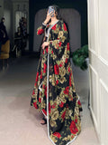 Spectacular Black Floral Printed Georgette Festival Wear Gown - Zeel Clothing
