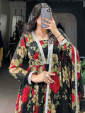 Spectacular Black Floral Printed Georgette Festival Wear Gown - Zeel Clothing