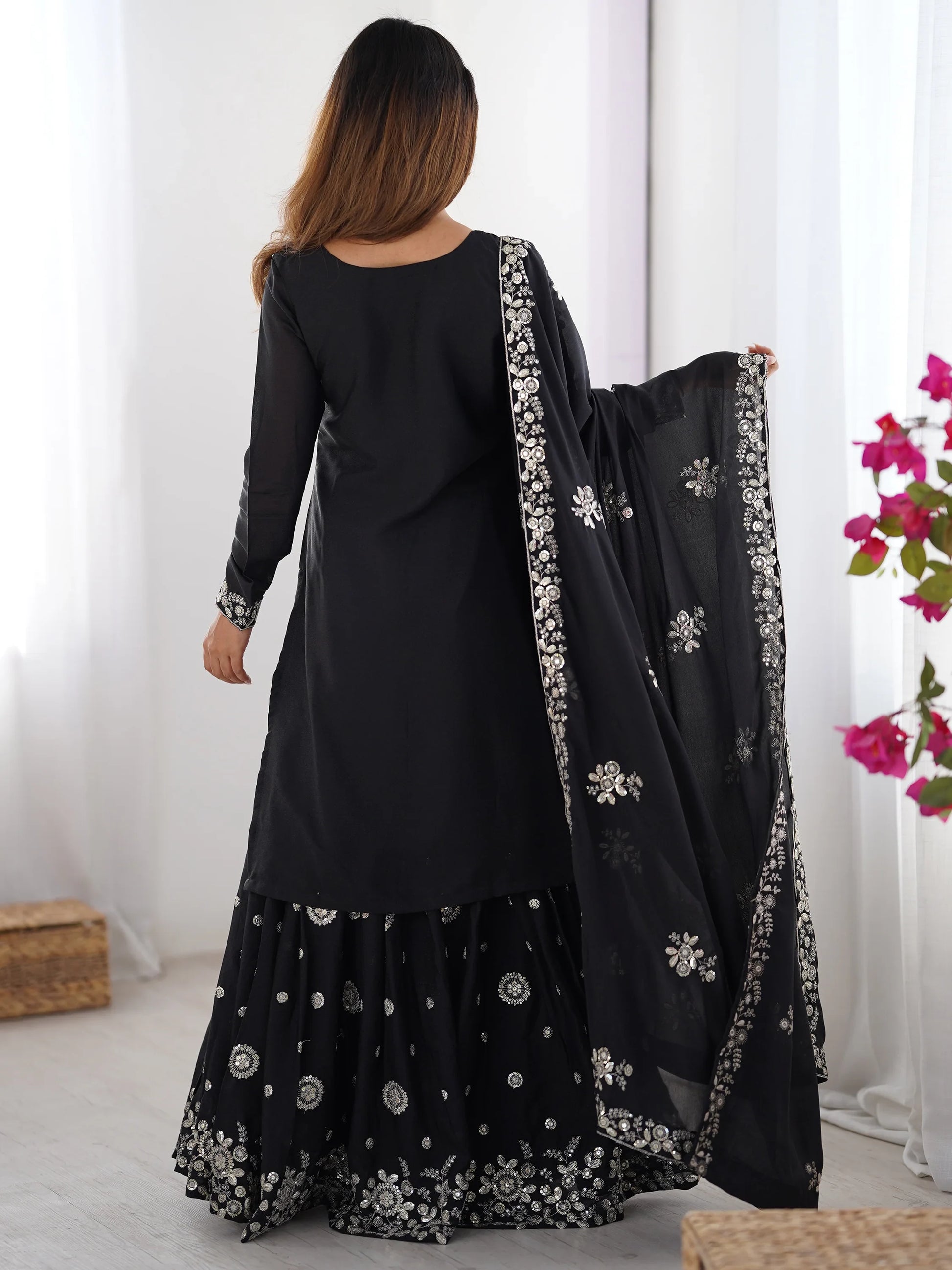 Spectacular Black Sequins Georgette Eid Special Sharara Suit - Zeel Clothing