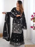 Spectacular Black Sequins Georgette Eid Special Sharara Suit - Zeel Clothing