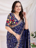 Spectacular Blue Bandhani Printed Silk Wedding Saree - Zeel Clothing