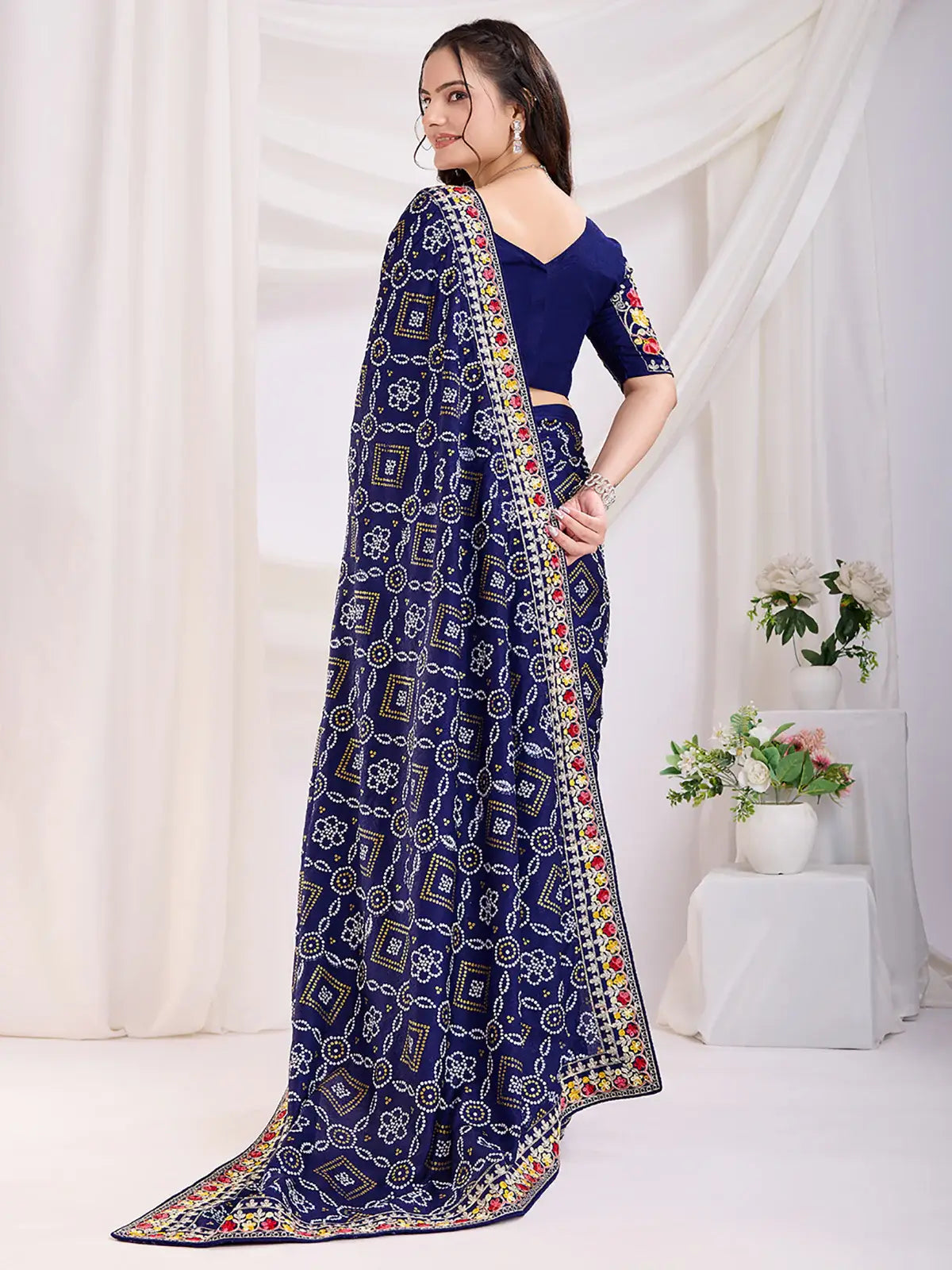 Spectacular Blue Bandhani Printed Silk Wedding Saree - Zeel Clothing