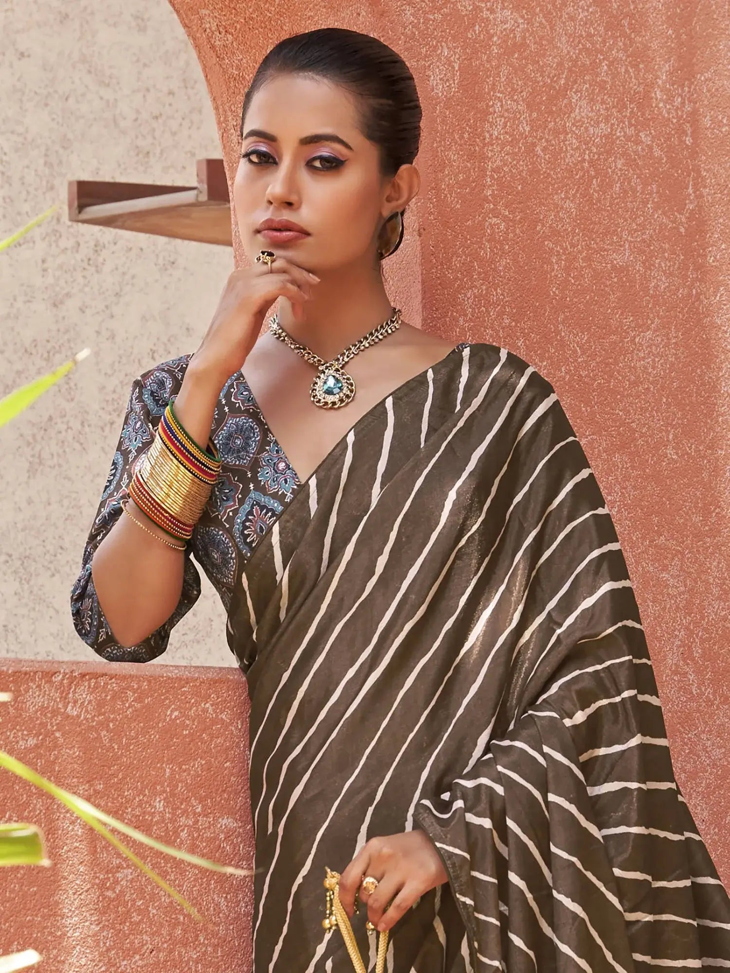 Spectacular Brown Digital Printed Crepe Festival Wear Saree - Zeel Clothing