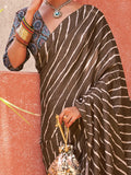 Spectacular Brown Digital Printed Crepe Festival Wear Saree - Zeel Clothing