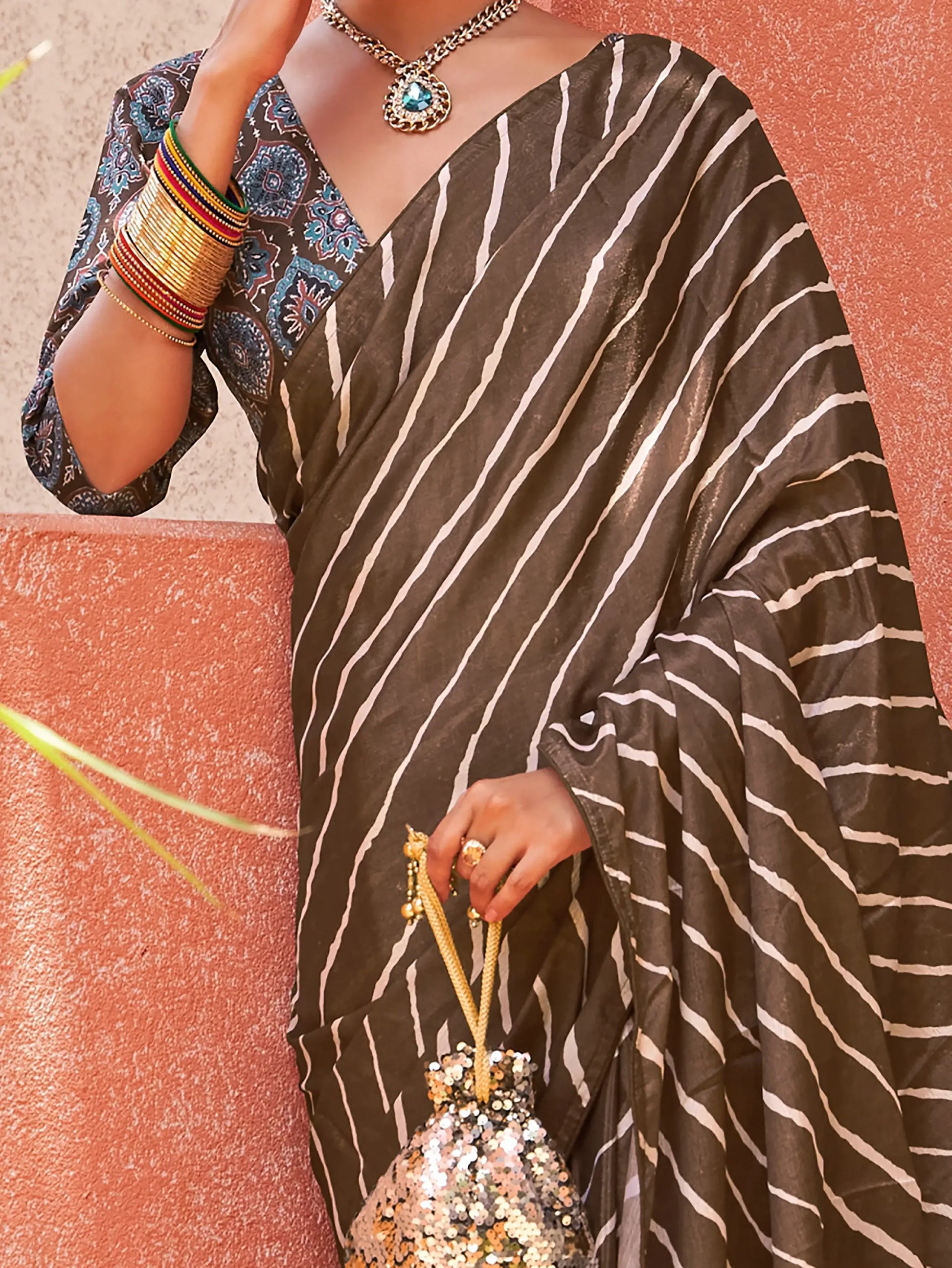 Spectacular Brown Digital Printed Crepe Festival Wear Saree - Zeel Clothing