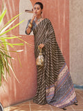 Spectacular Brown Digital Printed Crepe Festival Wear Saree - Zeel Clothing