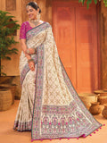 Spectacular Cream Mirror Work Silk Traditional Saree With Blouse - Zeel Clothing