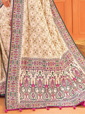 Spectacular Cream Mirror Work Silk Traditional Saree With Blouse - Zeel Clothing