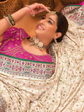 Spectacular Cream Mirror Work Silk Traditional Saree With Blouse - Zeel Clothing