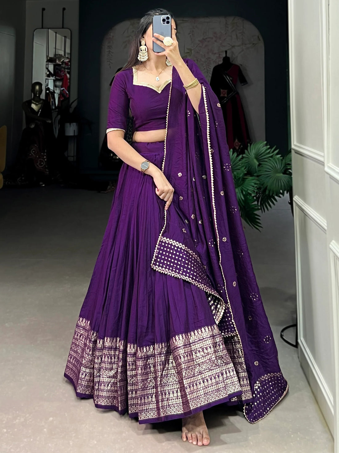 Spectacular Dark Purple Chanderi Event Wear Lehenga Choli - Zeel Clothing