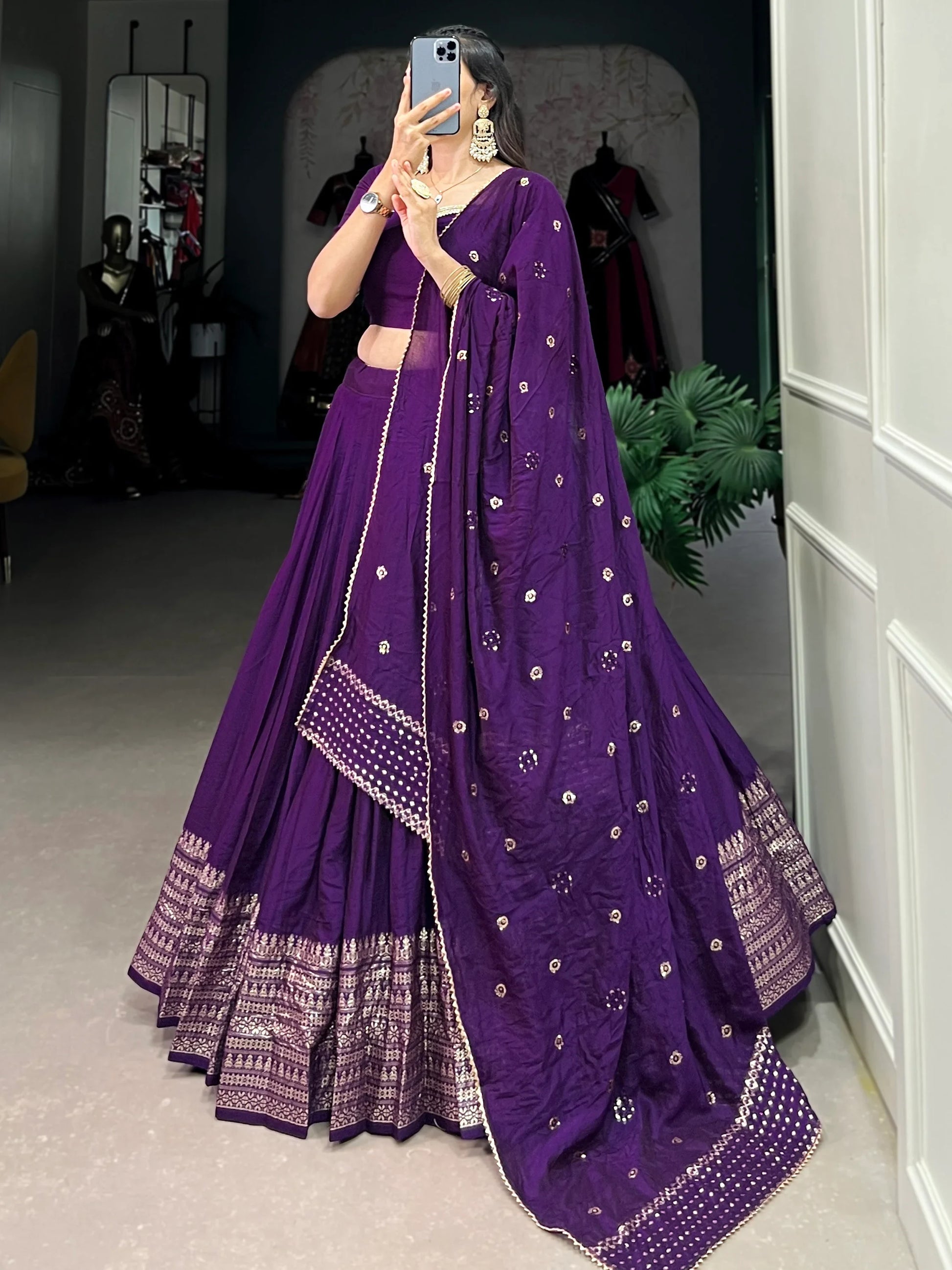 Spectacular Dark Purple Chanderi Event Wear Lehenga Choli - Zeel Clothing