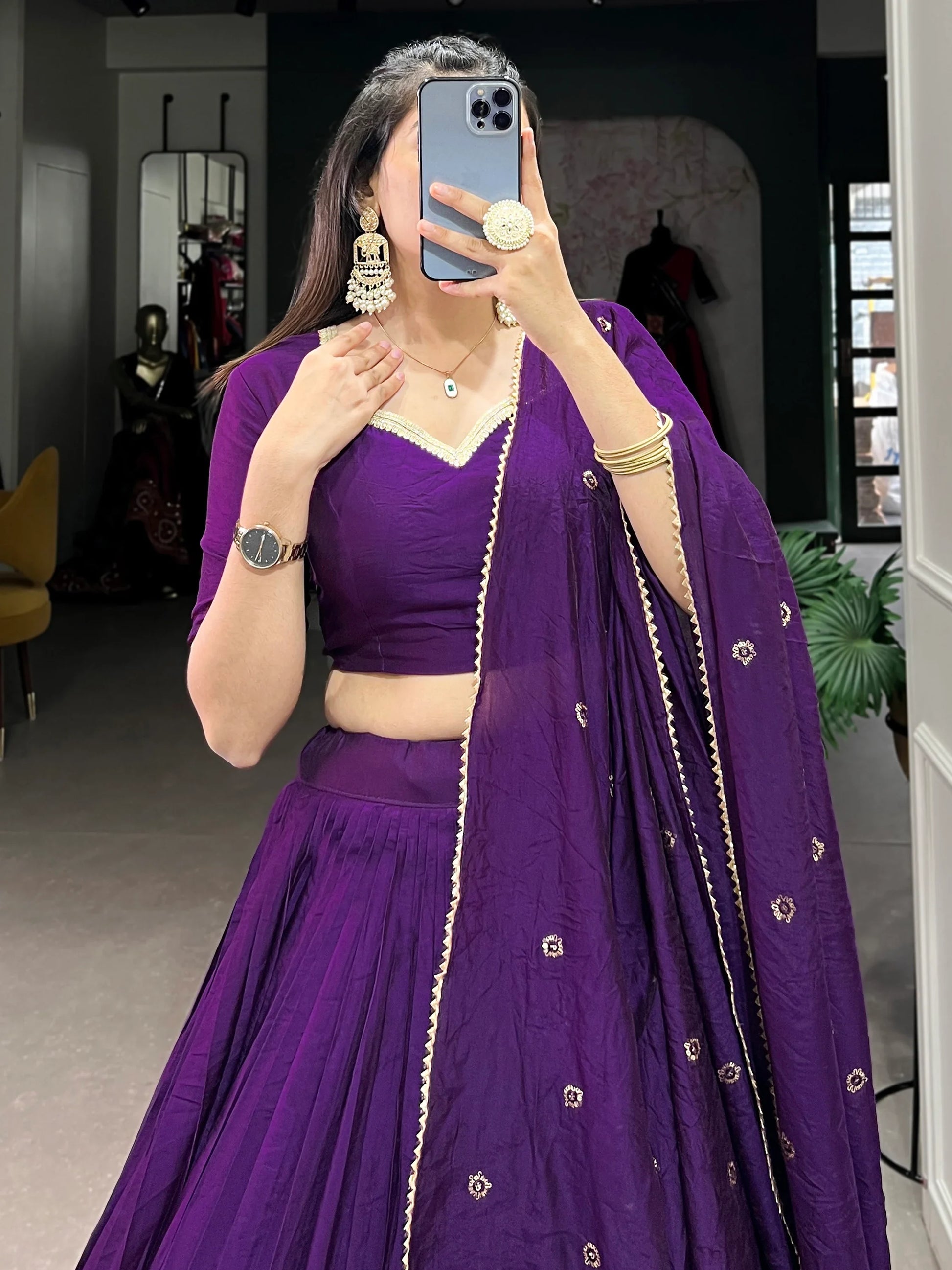 Spectacular Dark Purple Chanderi Event Wear Lehenga Choli - Zeel Clothing