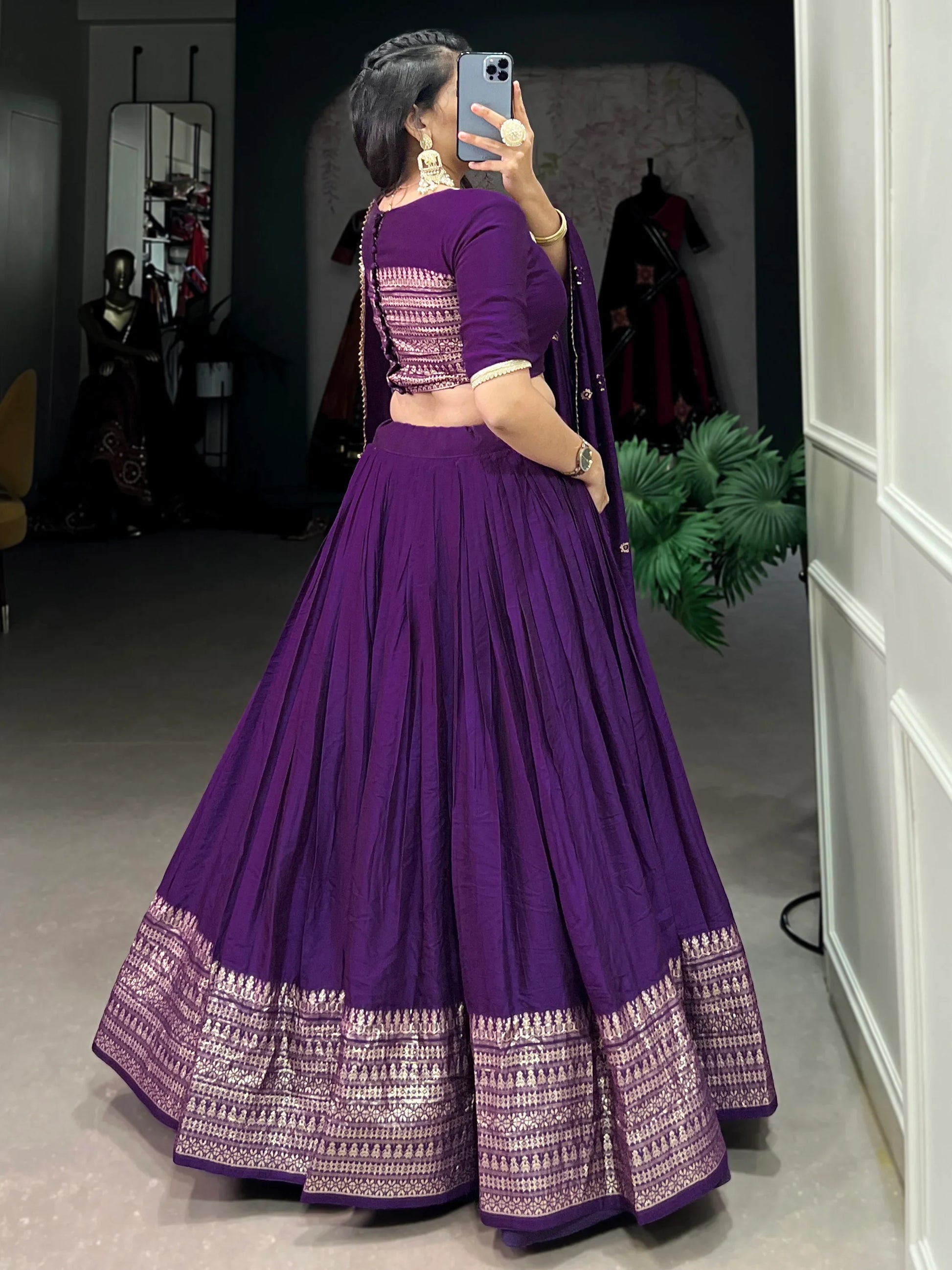 Spectacular Dark Purple Chanderi Event Wear Lehenga Choli - Zeel Clothing