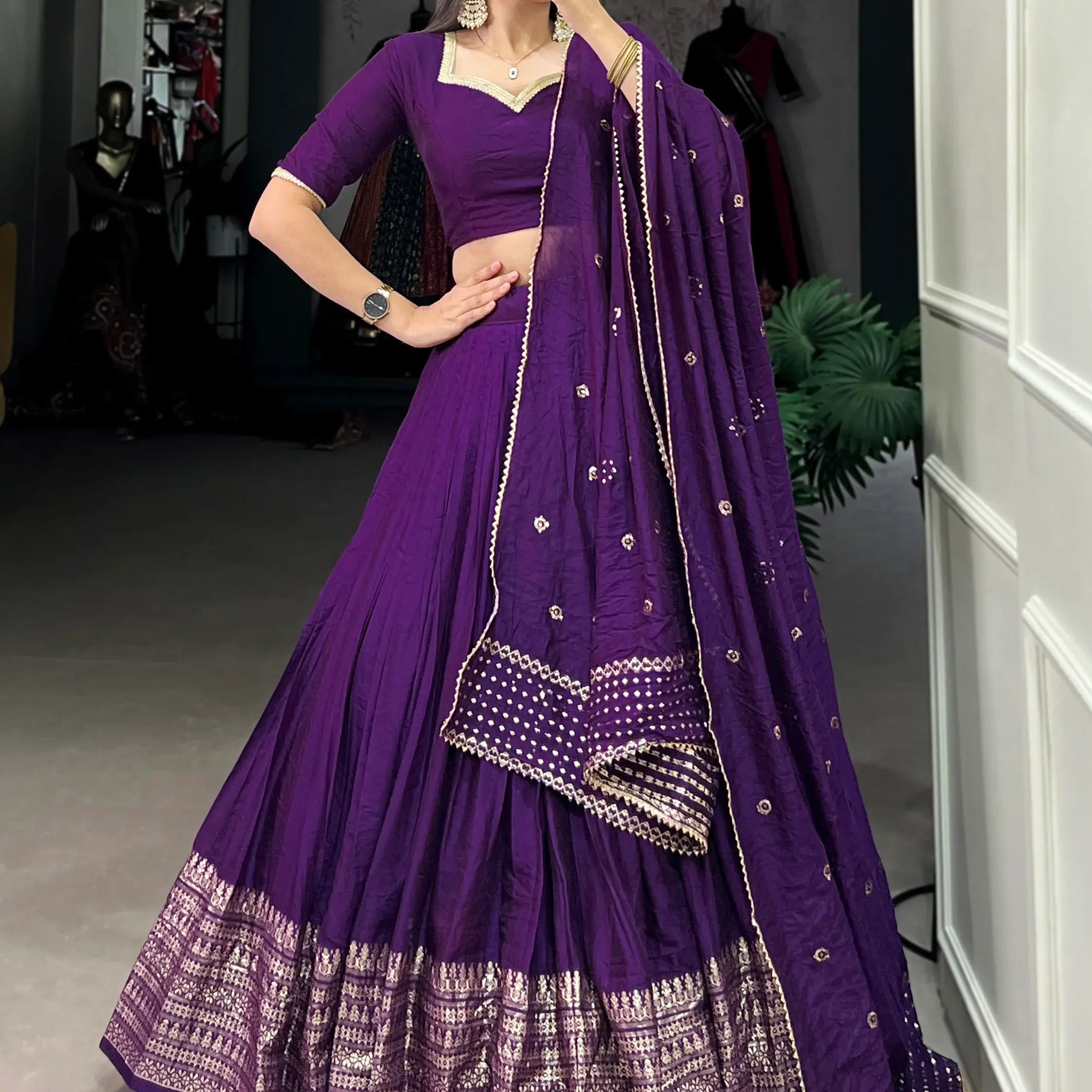 Spectacular Dark Purple Chanderi Event Wear Lehenga Choli - Zeel Clothing
