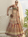 Spectacular Golden & Red Mirror Work Rajwadi Silk Lehenga Choli - Zeel Clothing