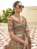 Spectacular Golden & Red Mirror Work Rajwadi Silk Lehenga Choli - Zeel Clothing