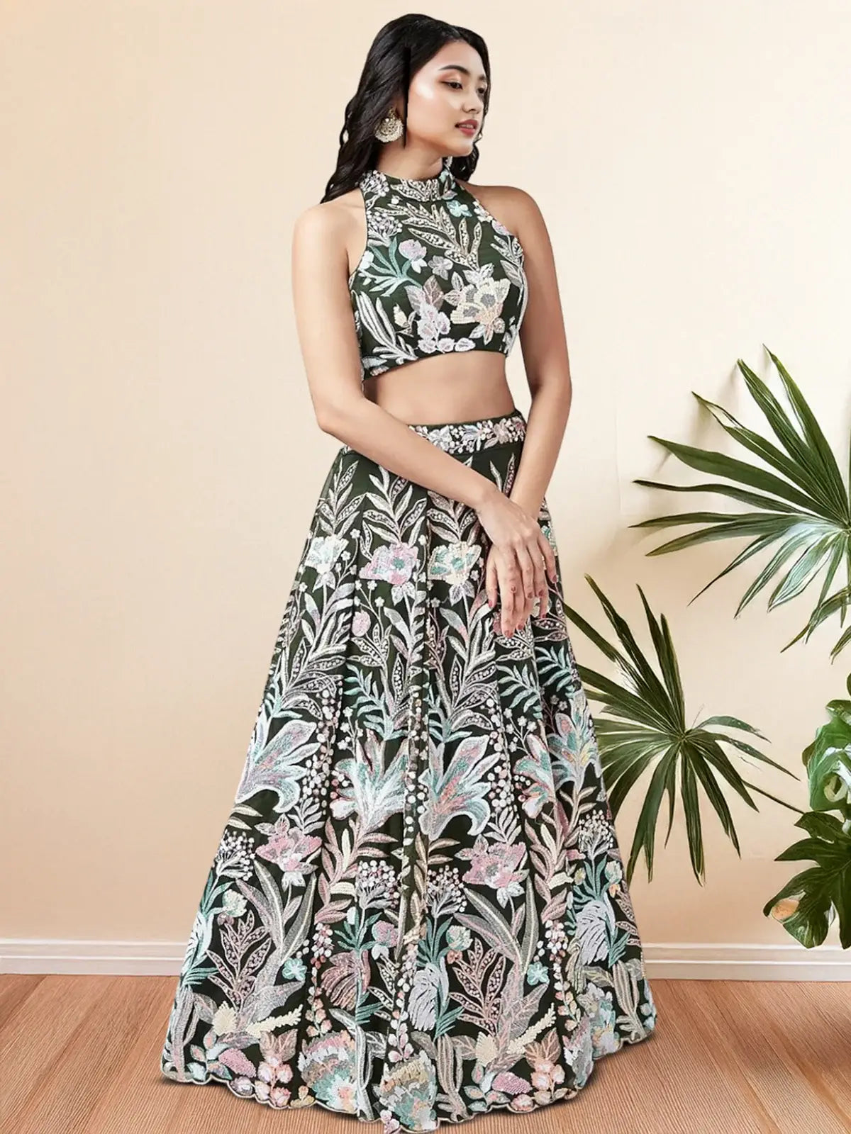 Spectacular Green Sequins Net Party Wear Lehenga Choli With Dupatta - Zeel Clothing