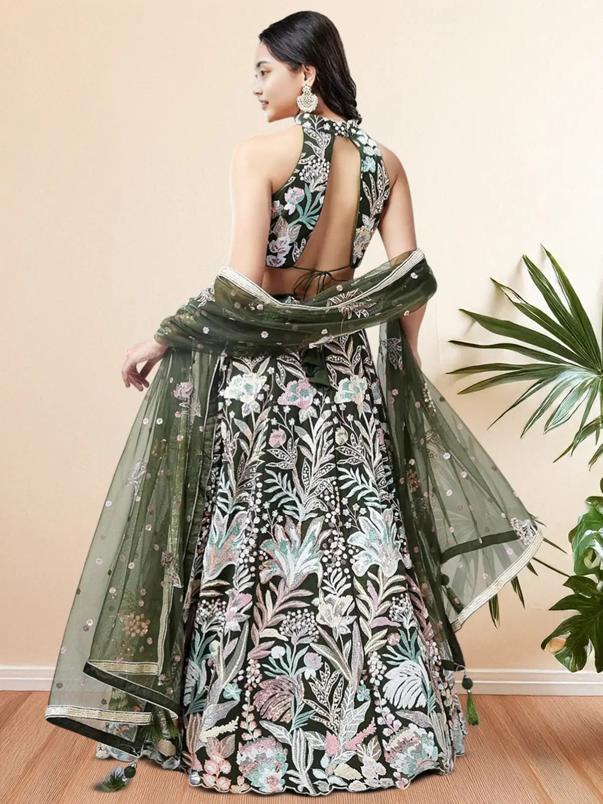 Spectacular Green Sequins Net Party Wear Lehenga Choli With Dupatta - Zeel Clothing