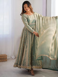 Spectacular Green Sequins Silk Traditional Gown With Dupatta - Zeel Clothing