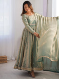Spectacular Green Sequins Silk Traditional Gown With Dupatta - Zeel Clothing