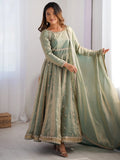 Spectacular Green Sequins Silk Traditional Gown With Dupatta - Zeel Clothing