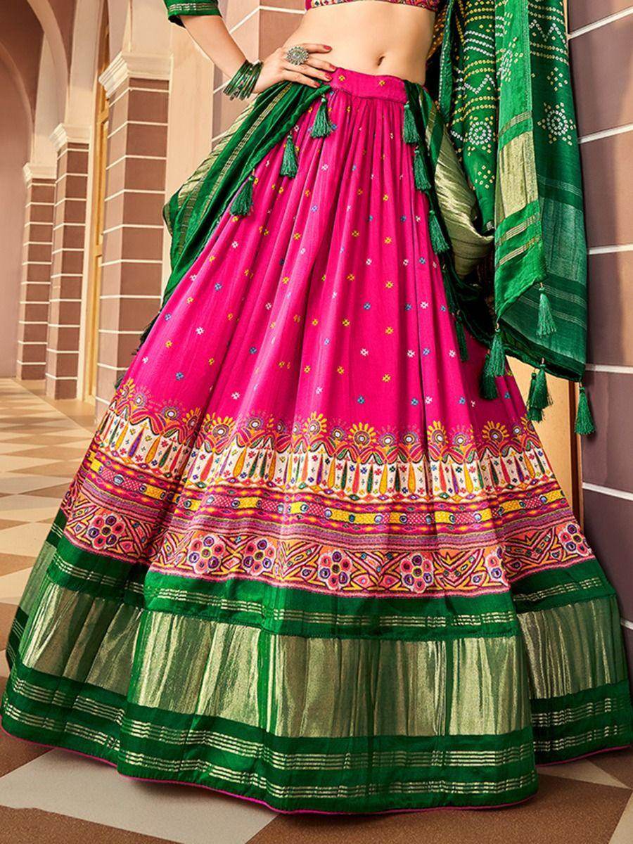 Spectacular Hot Pink Digital Printed Gaji Silk Lehenga Choli - Zeel Clothing