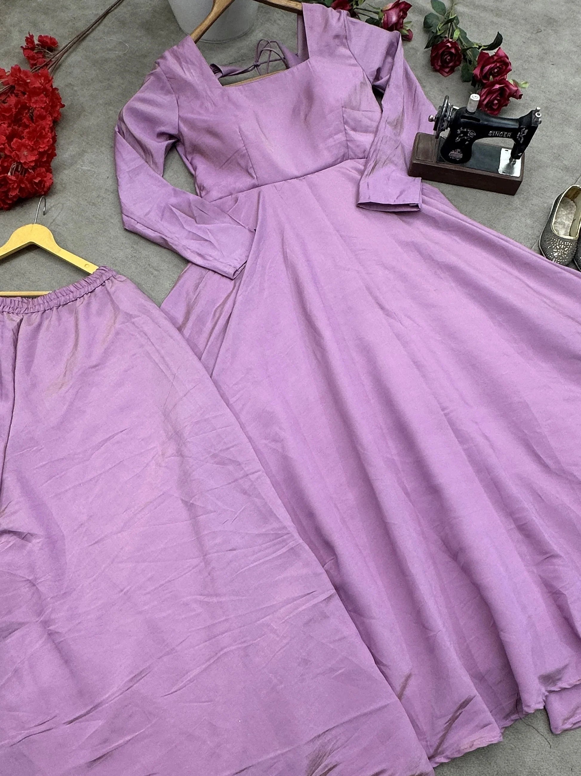 Spectacular Lavender Silk Evening Wear Palazzo Suit With Embroidered Dupatta