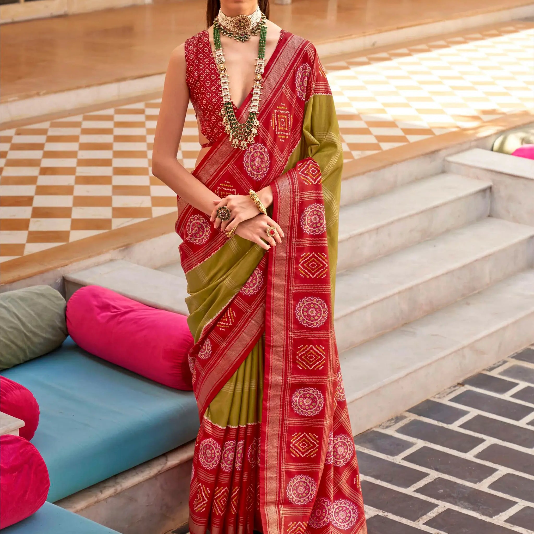 Spectacular Light Green Patola Printed Silk Traditional Saree With Blouse - Zeel Clothing