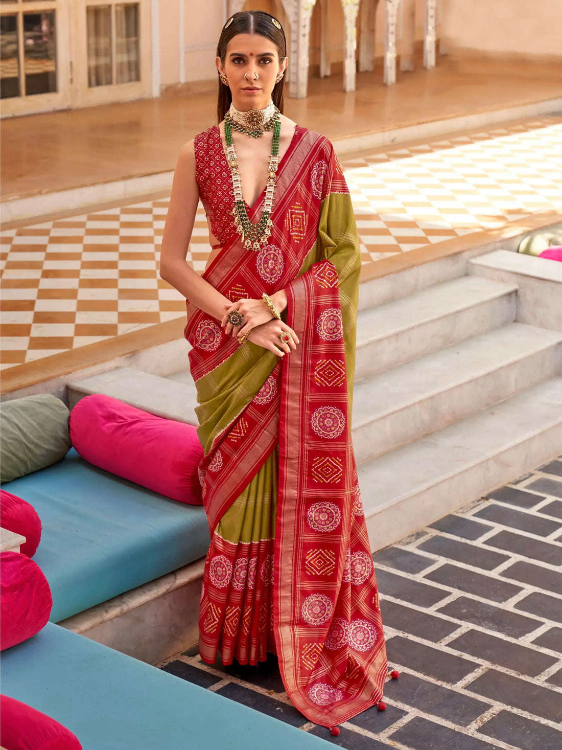 Spectacular Light Green Patola Printed Silk Traditional Saree With Blouse - Zeel Clothing