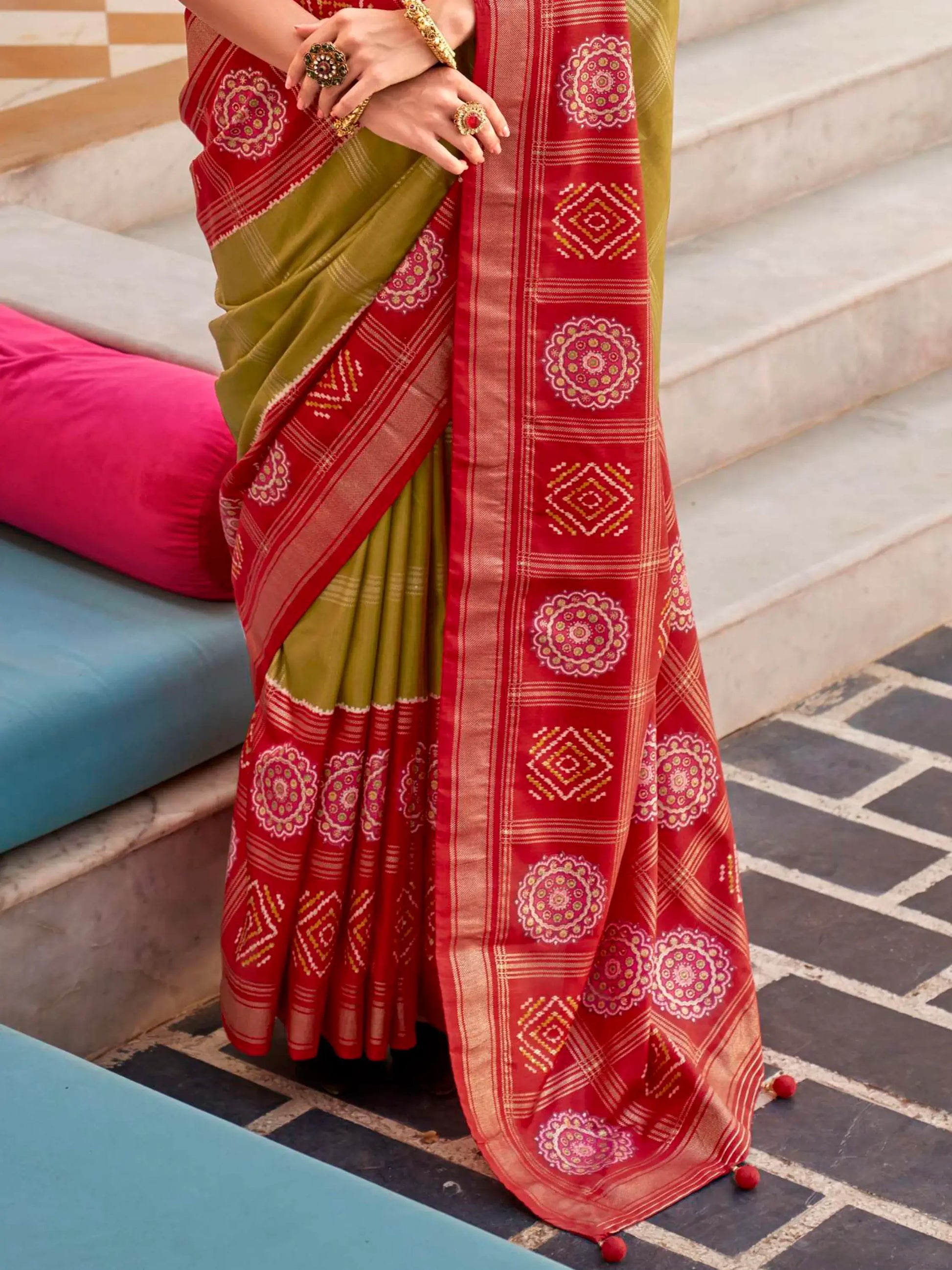 Spectacular Light Green Patola Printed Silk Traditional Saree With Blouse - Zeel Clothing
