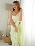 Spectacular Light Green Stone Work Georgette Saree With Blouse - Zeel Clothing