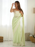 Spectacular Light Green Stone Work Georgette Saree With Blouse - Zeel Clothing