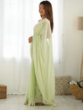 Spectacular Light Green Stone Work Georgette Saree With Blouse - Zeel Clothing