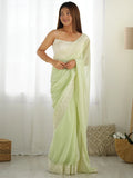 Spectacular Light Green Stone Work Georgette Saree With Blouse - Zeel Clothing