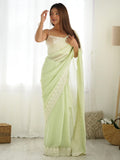 Spectacular Light Green Stone Work Georgette Saree With Blouse - Zeel Clothing