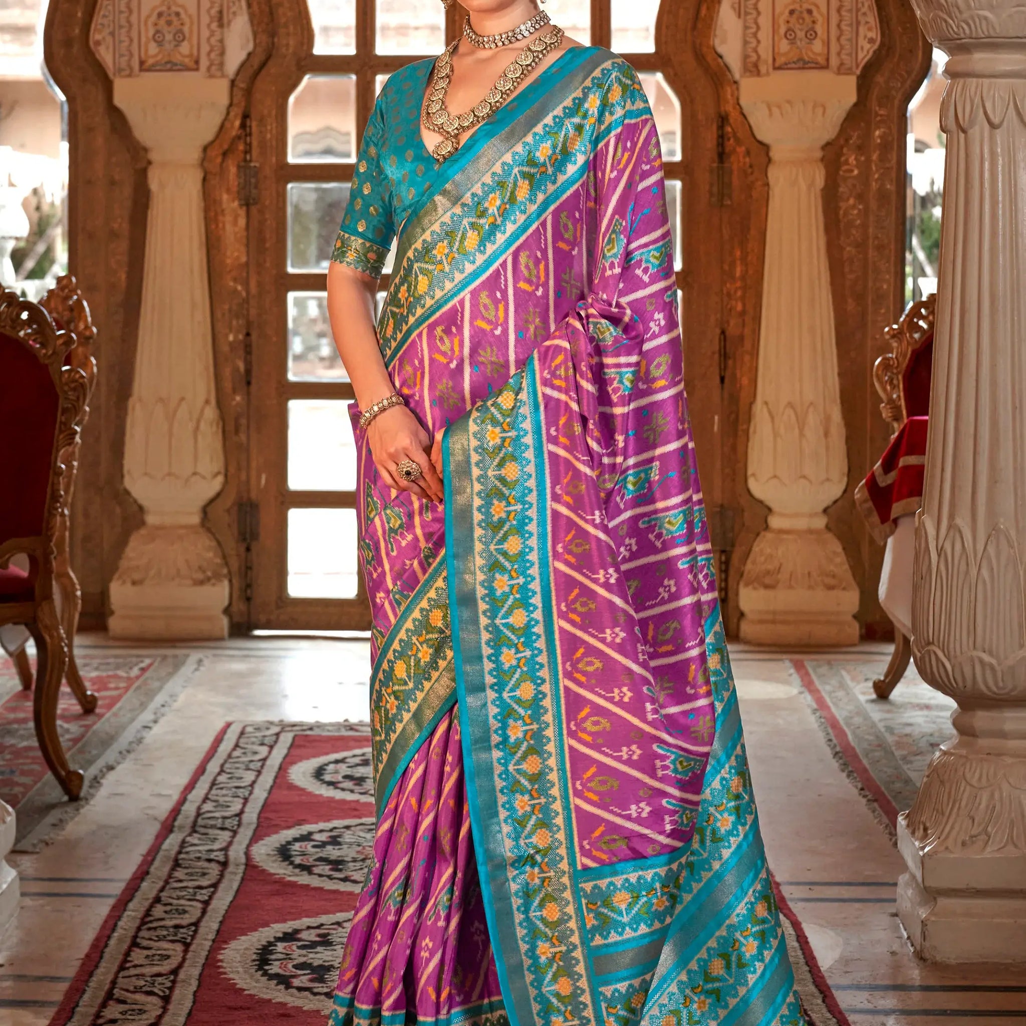Spectacular Light Purple Patola Printed Silk Festival Wear Saree With Blouse - Zeel Clothing