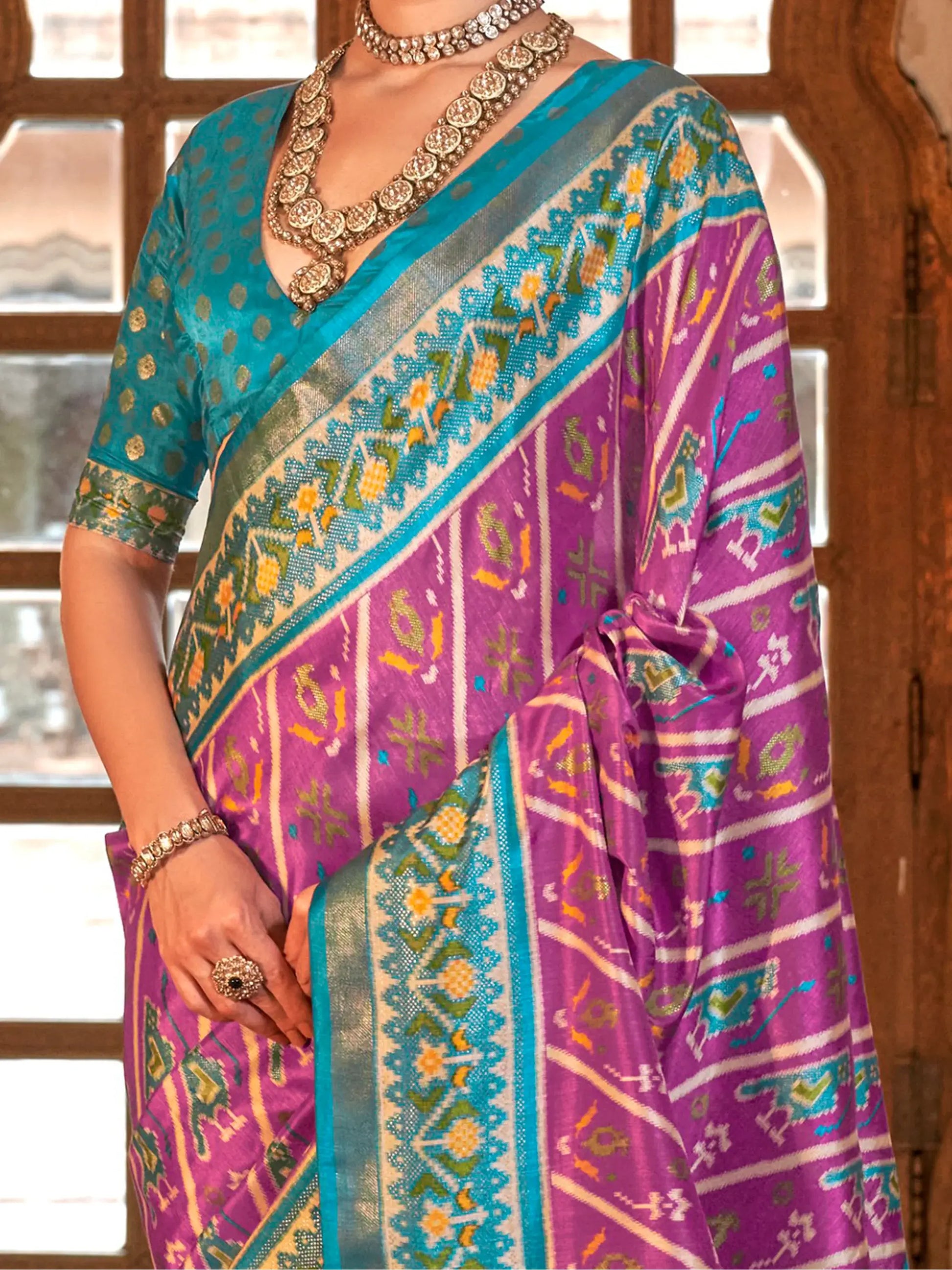 Spectacular Light Purple Patola Printed Silk Festival Wear Saree With Blouse - Zeel Clothing