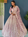 Spectacular Lilac Pearl Work Net Bridesmaid Lehenga Choli With Dupatta - Zeel Clothing