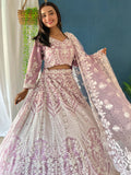 Spectacular Lilac Pearl Work Net Bridesmaid Lehenga Choli With Dupatta - Zeel Clothing